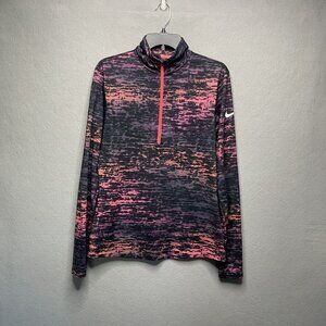 Nike Pro DRI-FIT Shirt Womens Long Sleeve 1/4 Zip Pink/Black pullover Wicking L